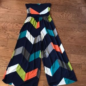 Karlie multi-colored strapless jumpsuit